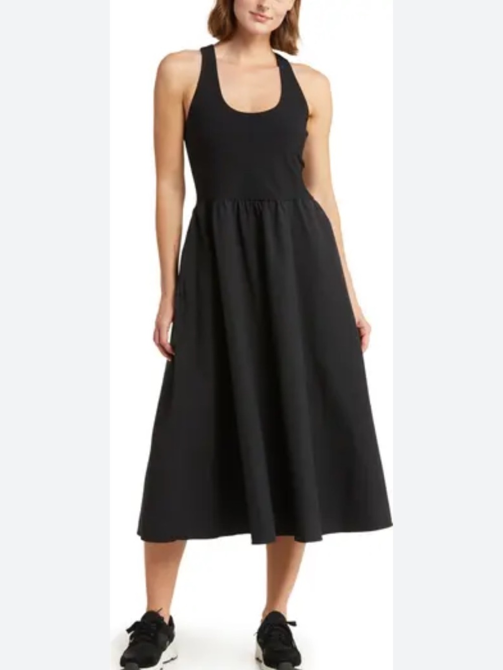 Sweaty Betty Explorer Ribbed bodice Black Sleeveless Midi Dress size UK XL US 12
